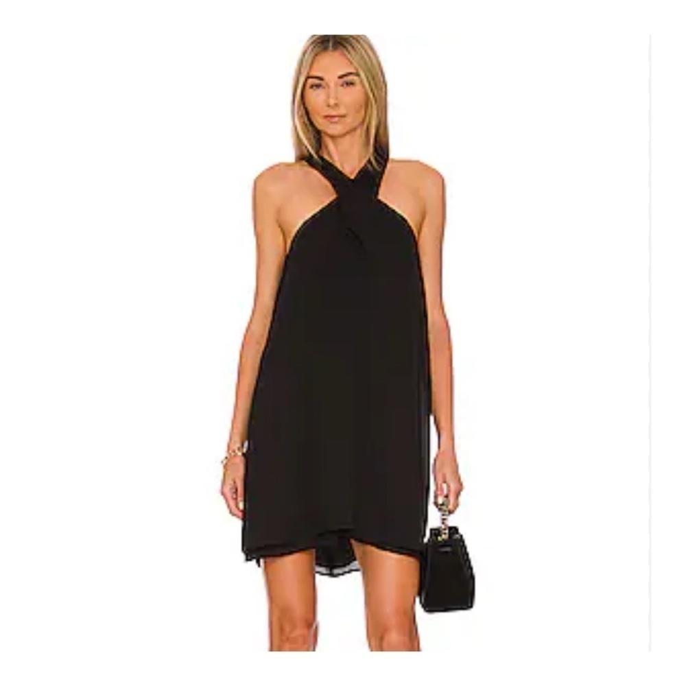 Bobi Black | Romantic Little Black Dress Liquid Halter V Neck Mini Dress